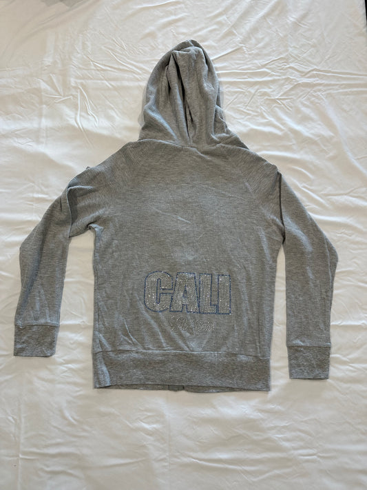 Light Grey Thermal Zip Up Jacket Bling "CALI" Block Letter Design