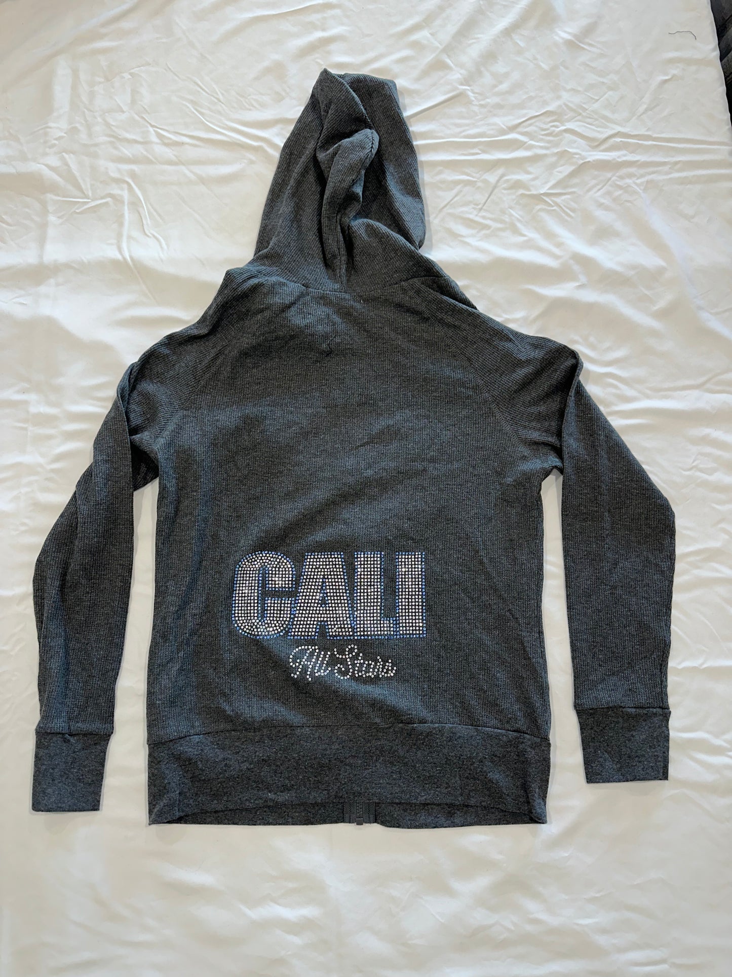 Dark Grey Thermal Zip Up Jacket Bling "CALI" Block Letter Design