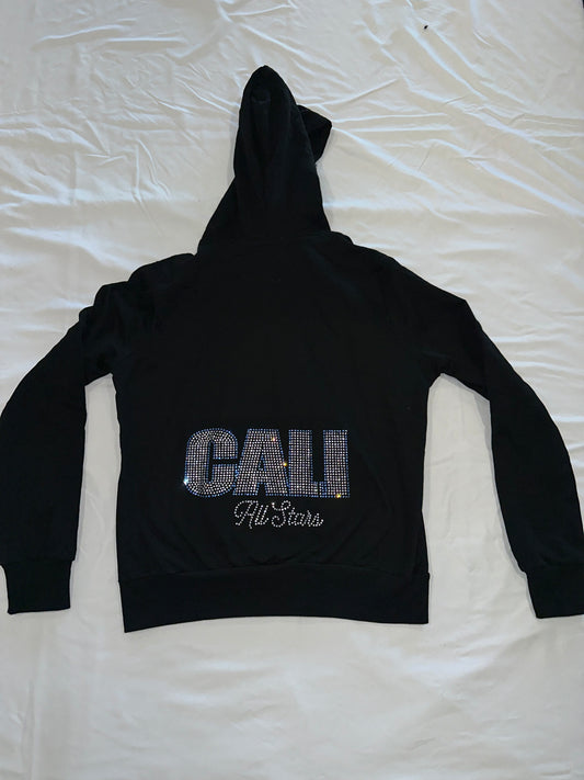 Black Zip Up Jacket Bling "CALI" Block Letter Design