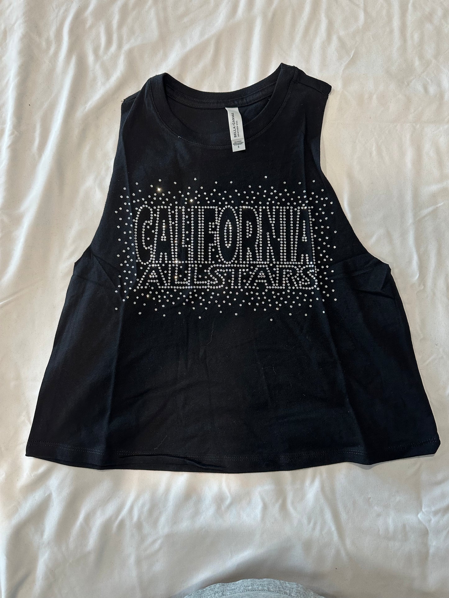 Black Crop Tank Top with Clear Bling Design