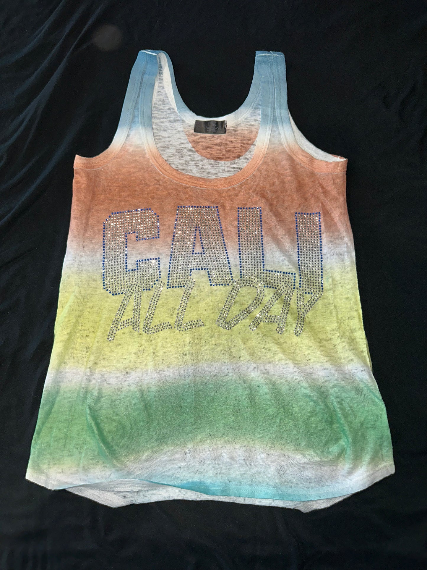 Dip-Dye Bling Tank top with CALI ALL DAY design (Clear)