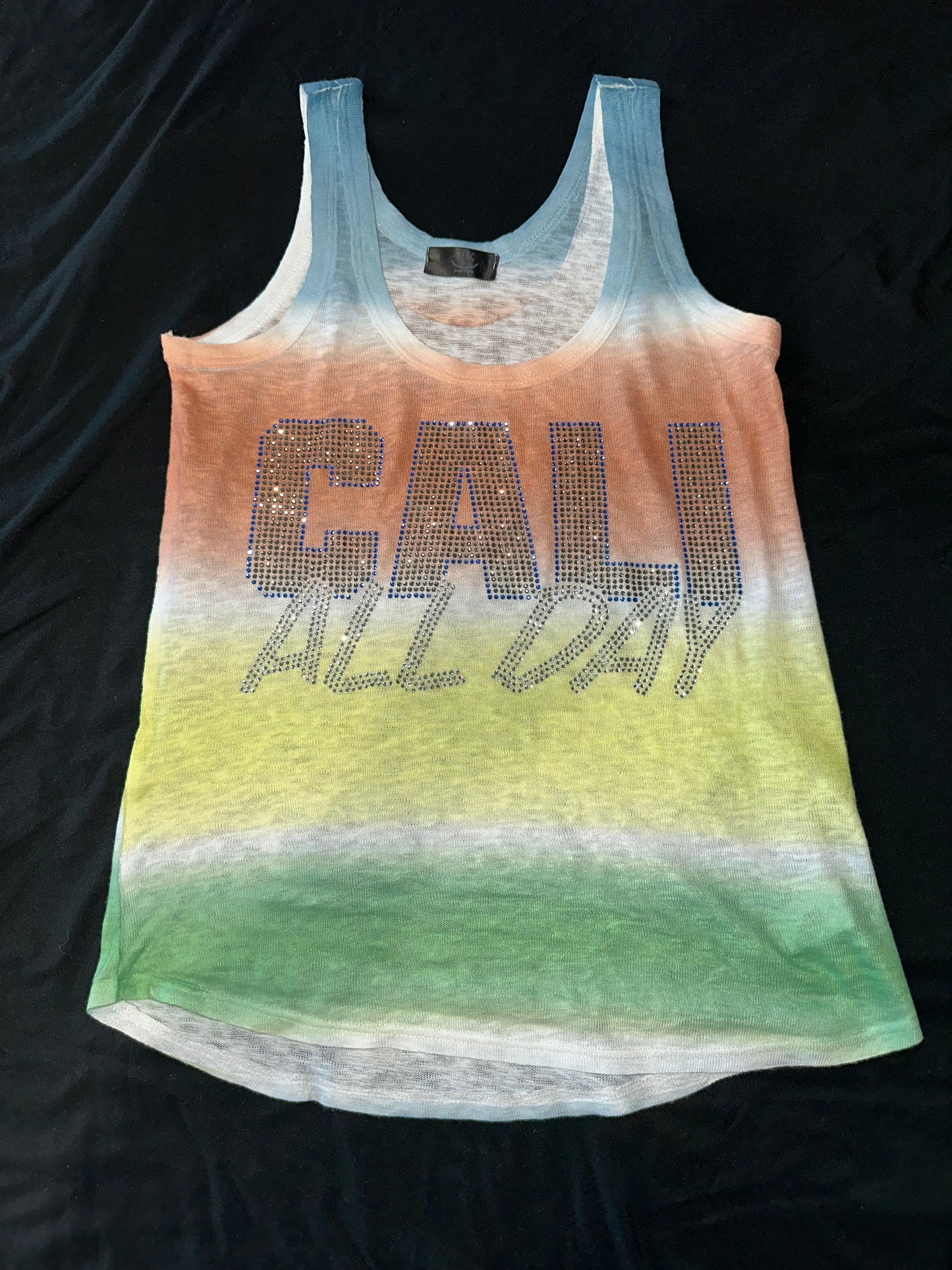 Dip-Dye Bling Tank top with CALI ALL DAY design (Midnight)