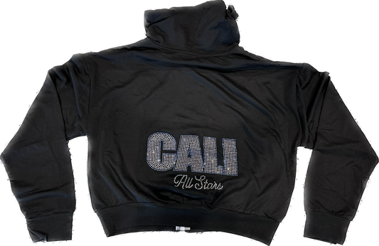 Black Crop Zip Up Jacket Bling "CALI" Block Letter Design