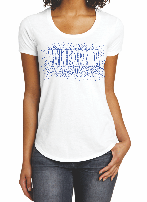 White Fitted T-Shirt with Bling "California Allstars" Design